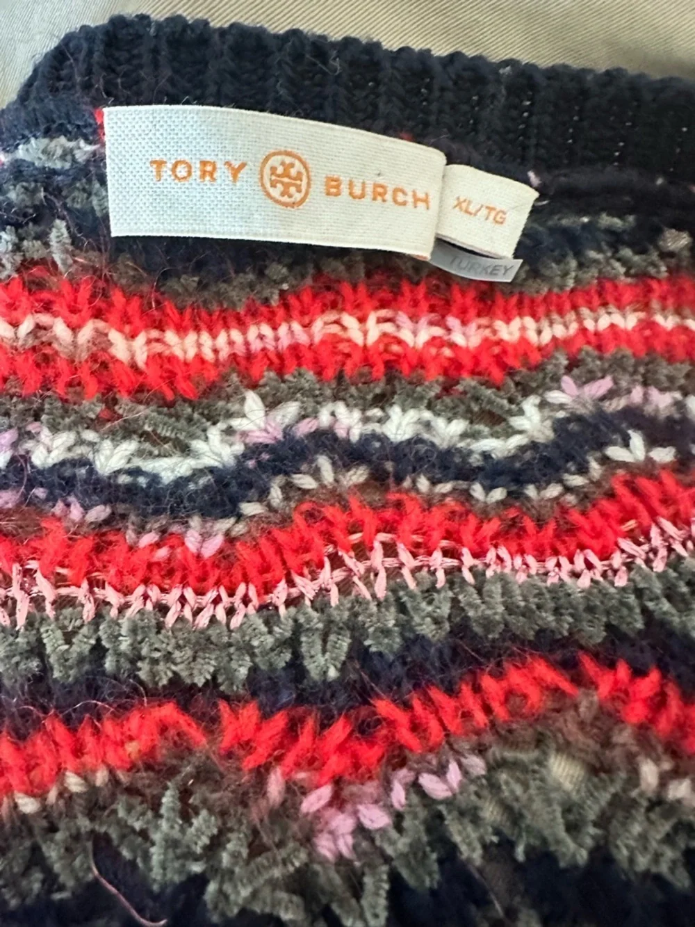 Tory Burch Lurex Mohair Wool Zig-Zag Knit Sweater XL / Retro Boho Chic
